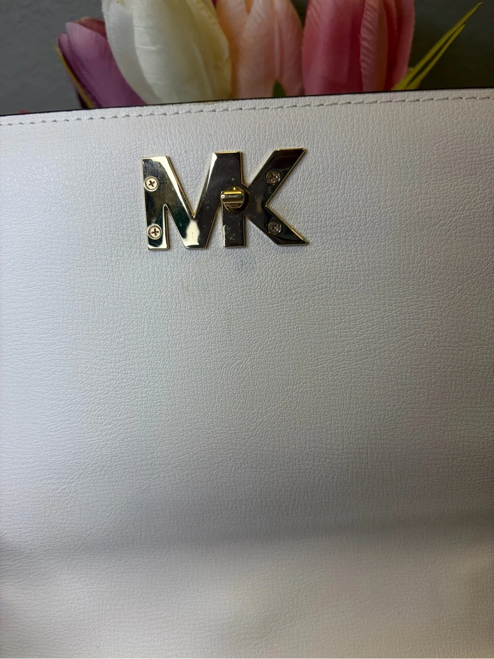 Michael Kors White Istanbul Mott Large Chain Crossbody
